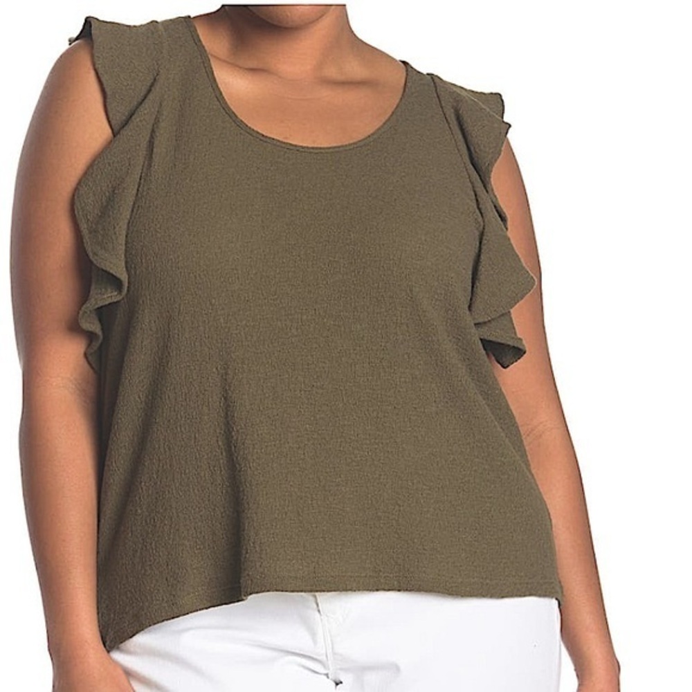 Madewell XL Olive green ruffle sleeveless blouse